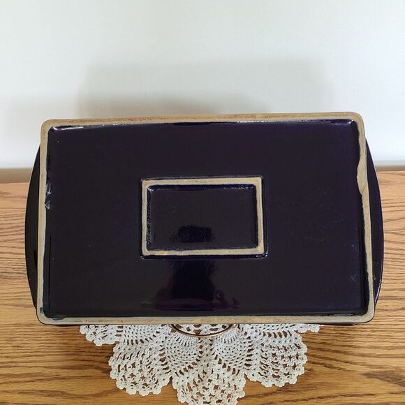 Vintage Ceramic Pottery ~13x9 Baking Dish Handmade Cobalt Blue Glazed Baking Pan - Picture 10 of 16